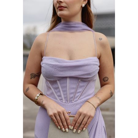 Vestido Lilás com Corpete Estruturado