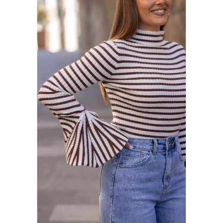 Malha riscas manga folho