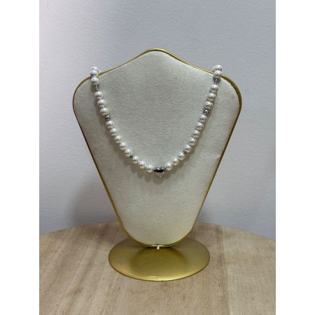 Colar Pérolas Coração Prateado