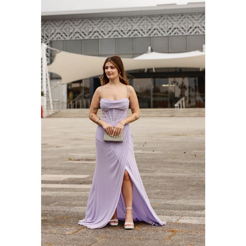 Vestido Lilás com Corpete Estruturado