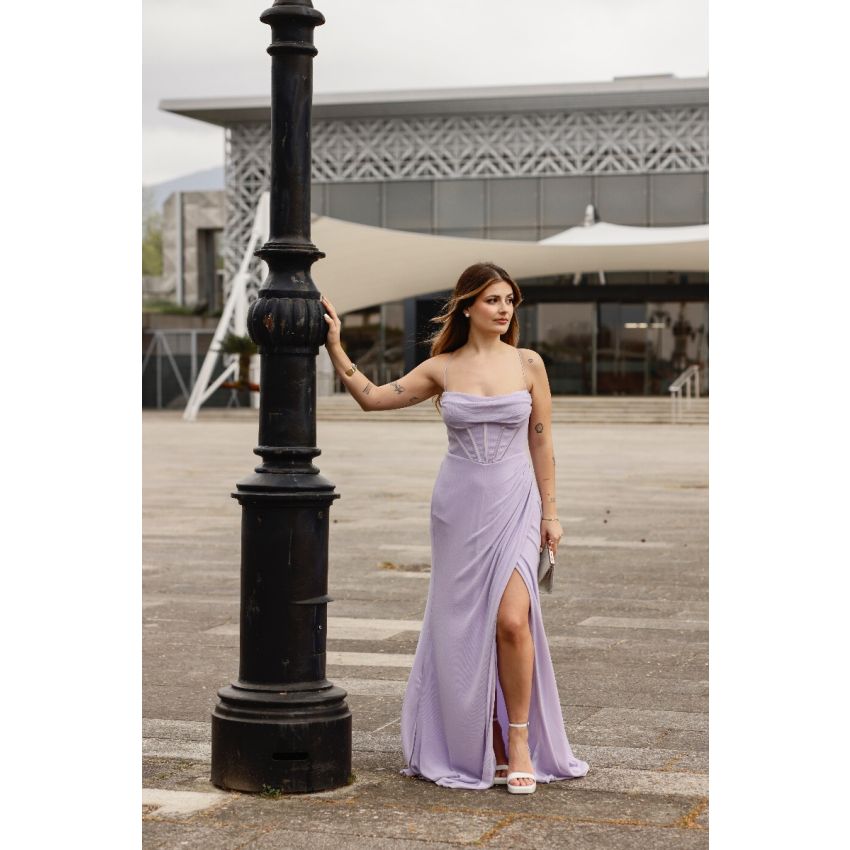 Vestido Lilás com Corpete Estruturado