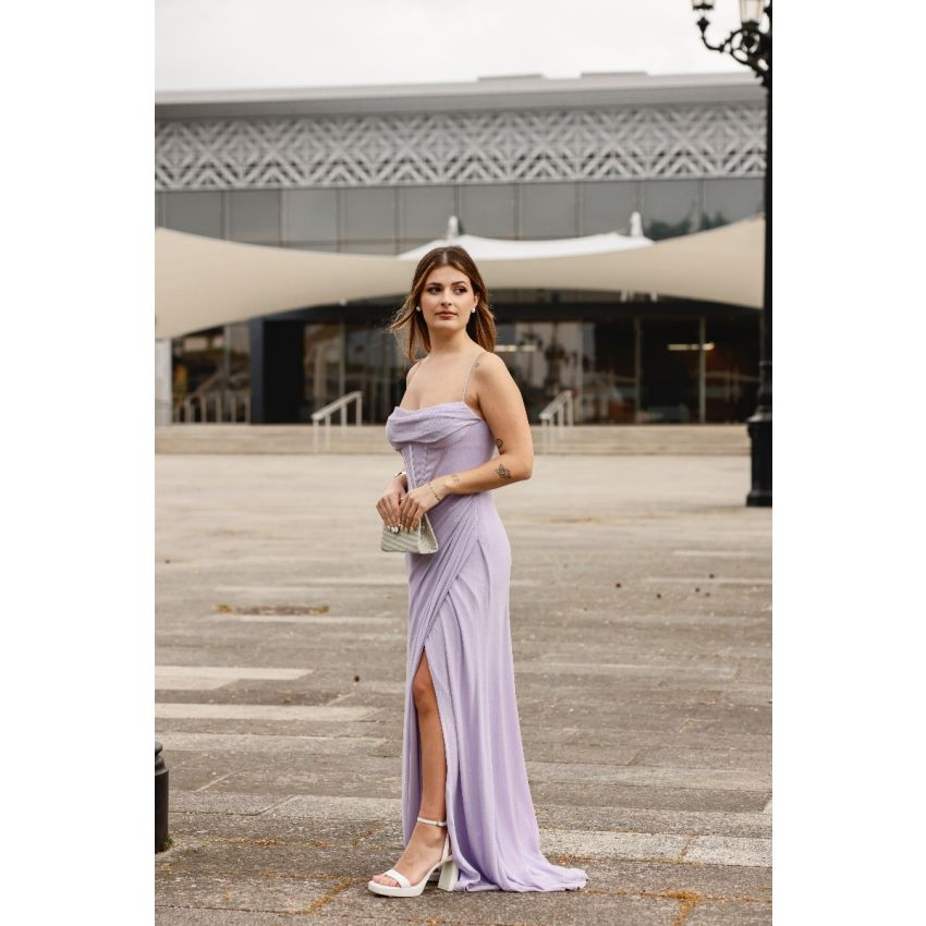 Vestido Lilás com Corpete Estruturado