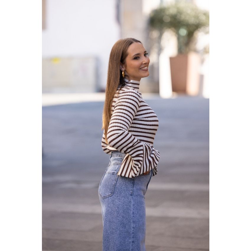 Malha riscas manga folho