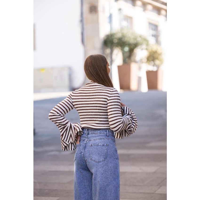 Malha riscas manga folho