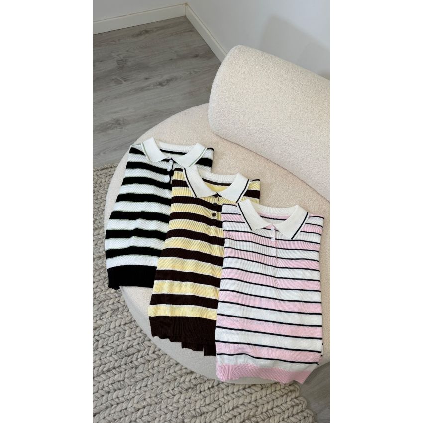 Camisola efeito polo riscas