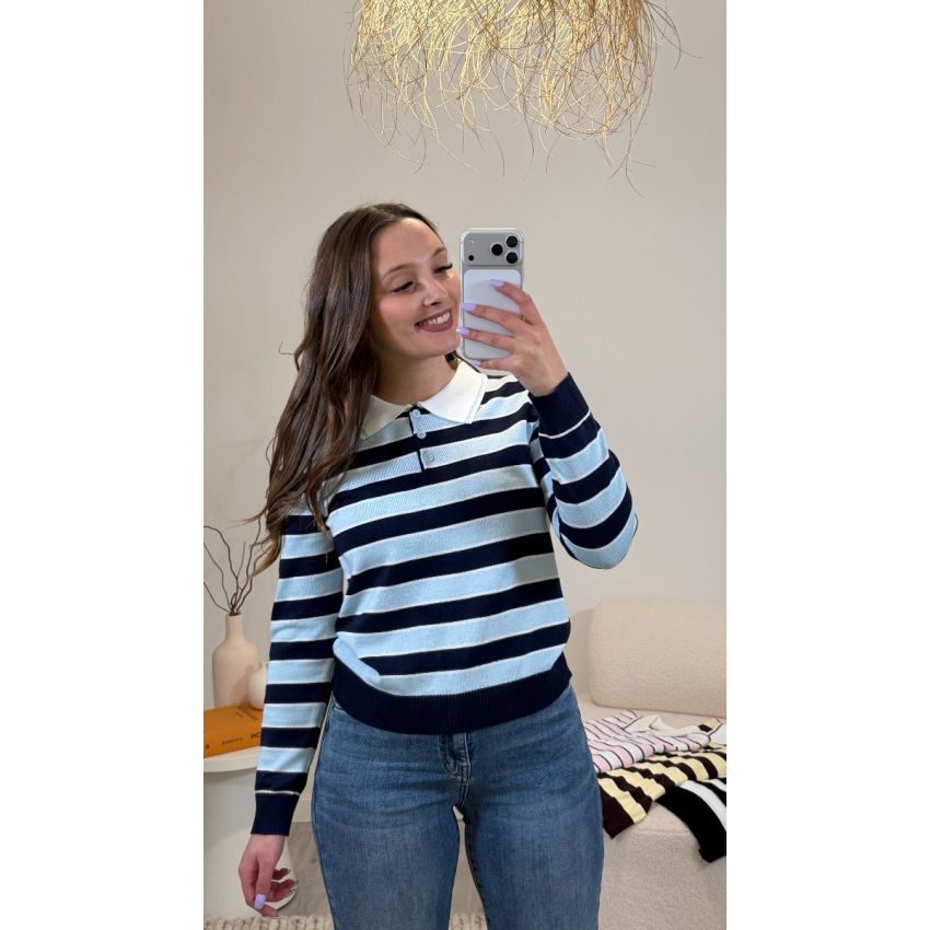 Camisola efeito polo riscas