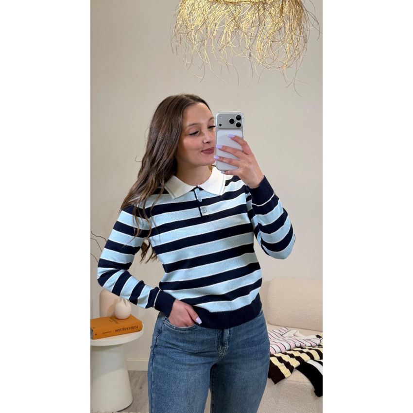 Camisola efeito polo riscas