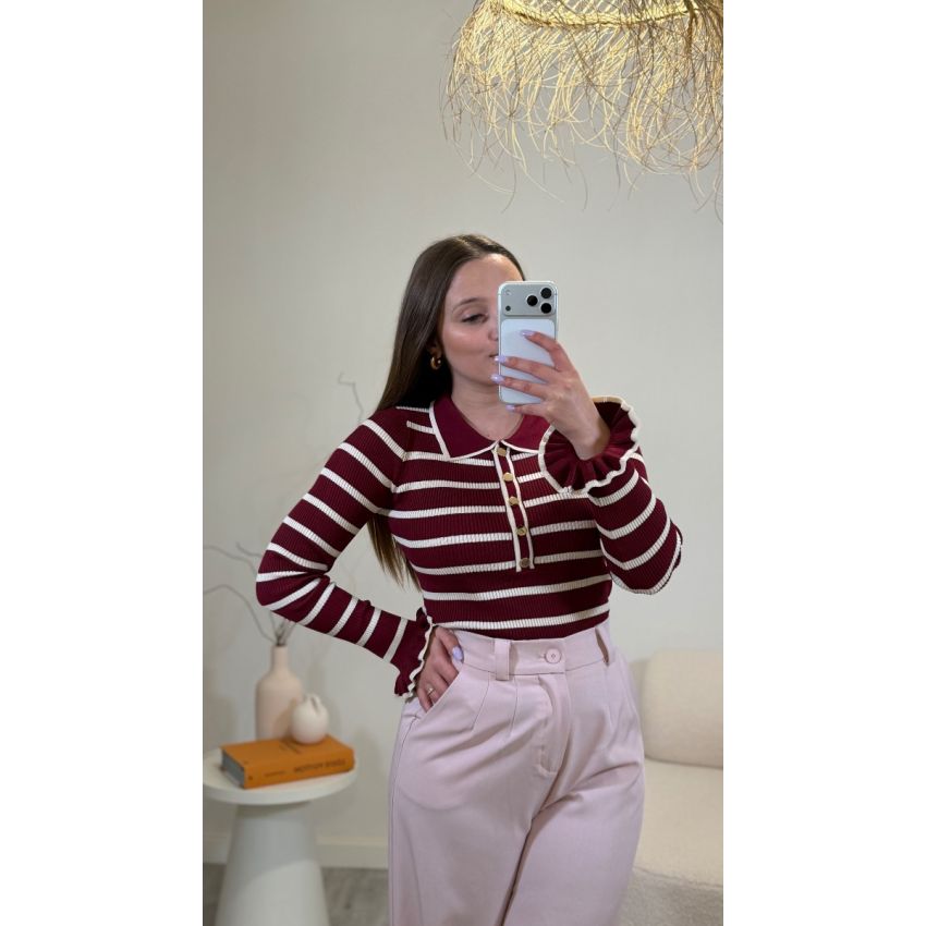 Camisola Riscas Bordô