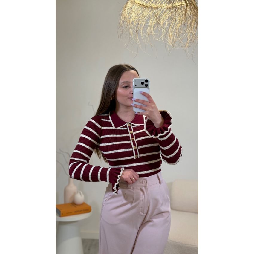 Camisola Riscas Bordô