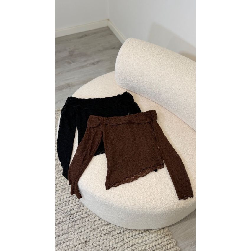 Top Renda ombros caídos