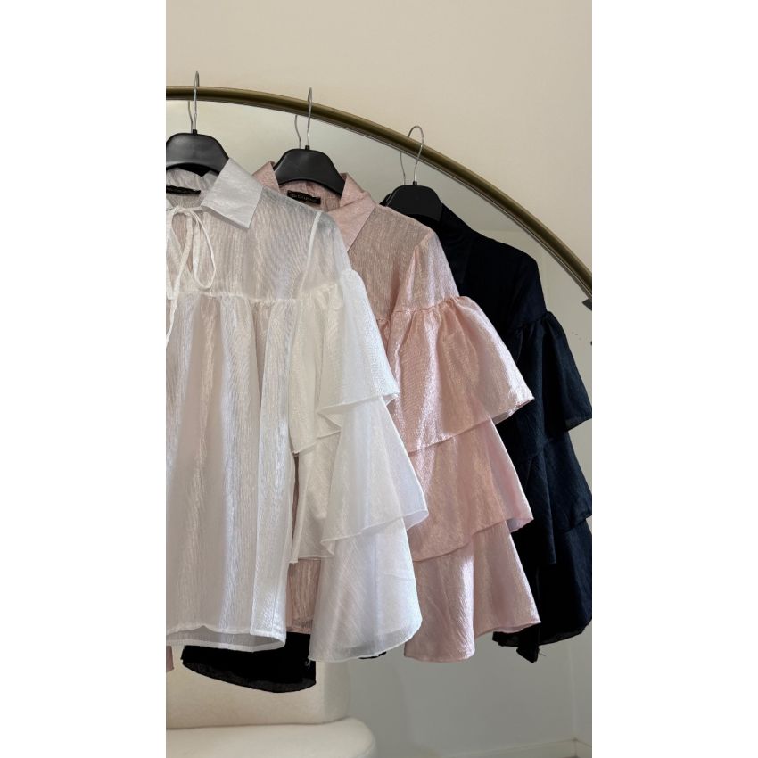 Blusa folhos acetinada