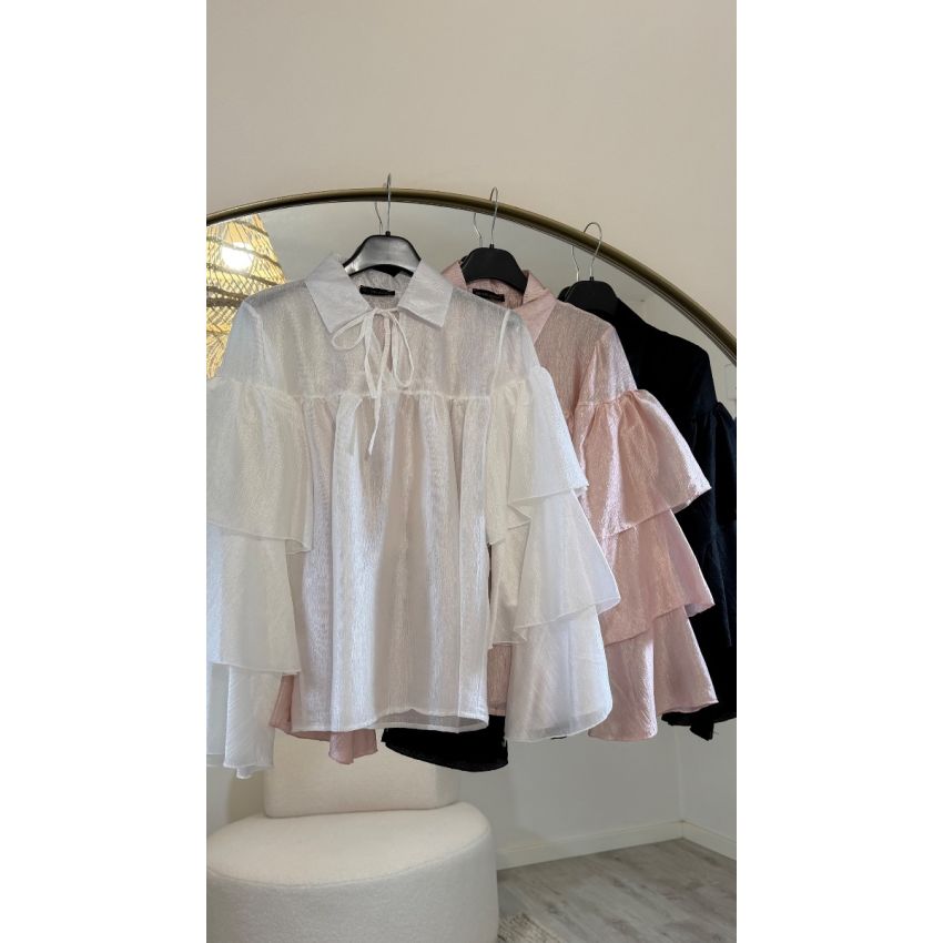 Blusa folhos acetinada