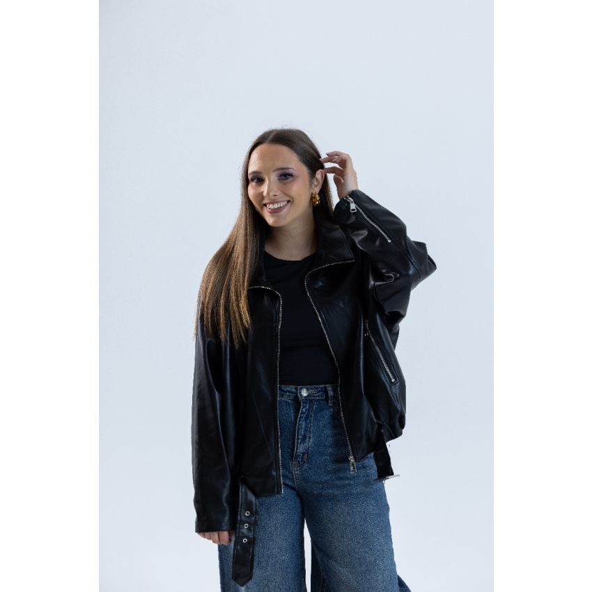 Casaco Polipele Fivelas Preto