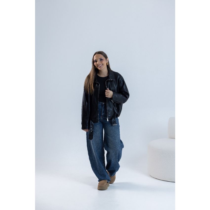 Casaco Polipele Fivelas Preto