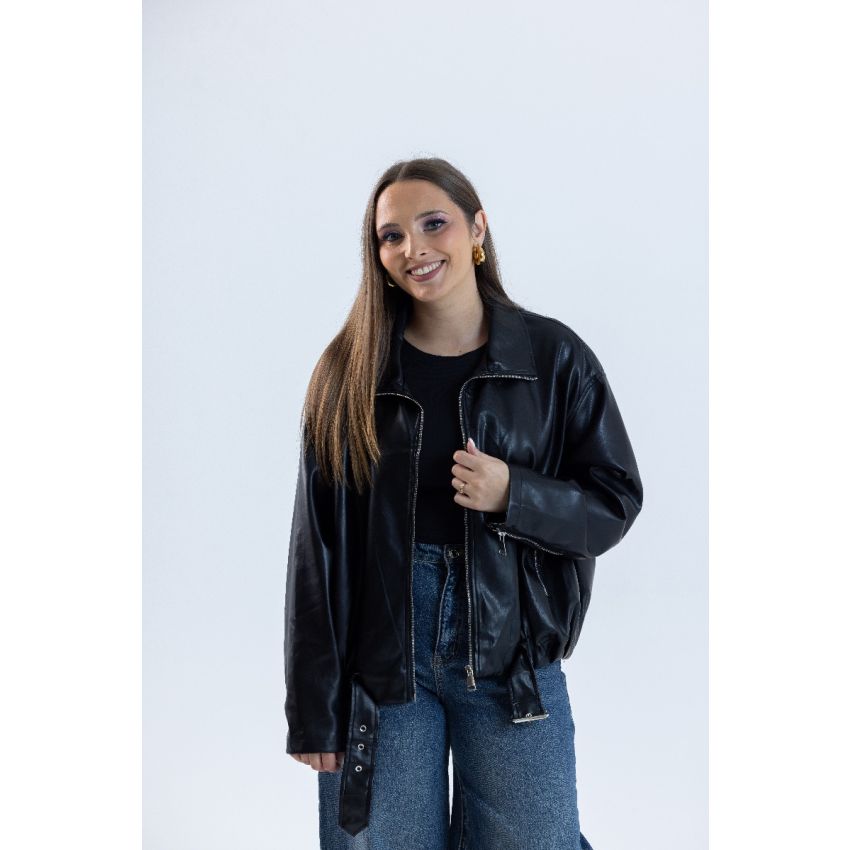 Casaco Polipele Fivelas Preto