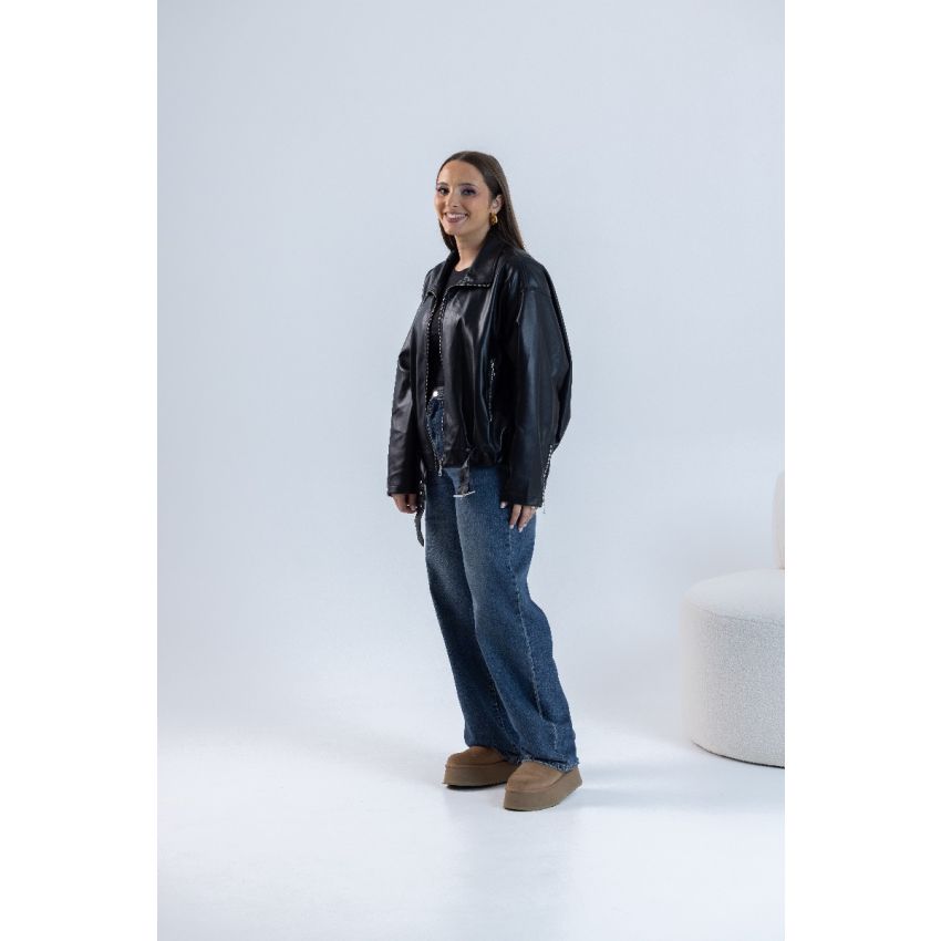 Casaco Polipele Fivelas Preto