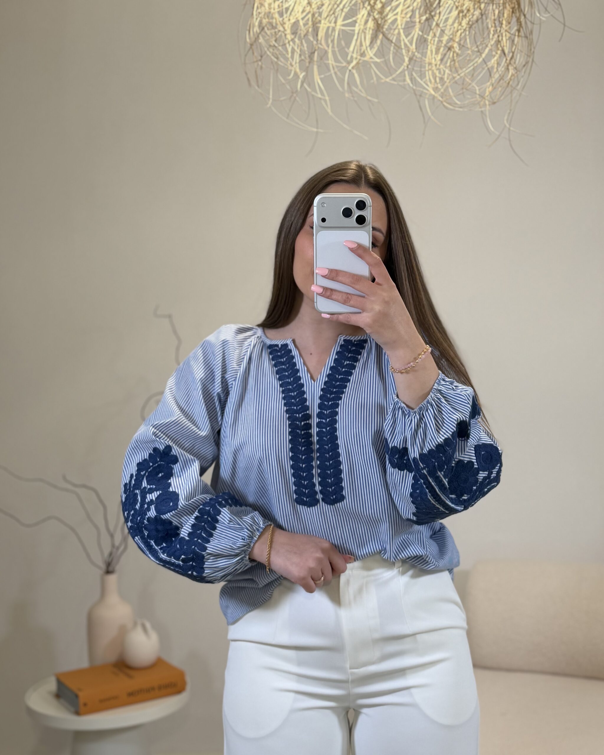 Blusa Serena riscas & bordado azul - Image 2